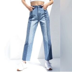 PacSun High Rise Straight Two Tone Straight Leg Cut Off Blue Jeans Size 27